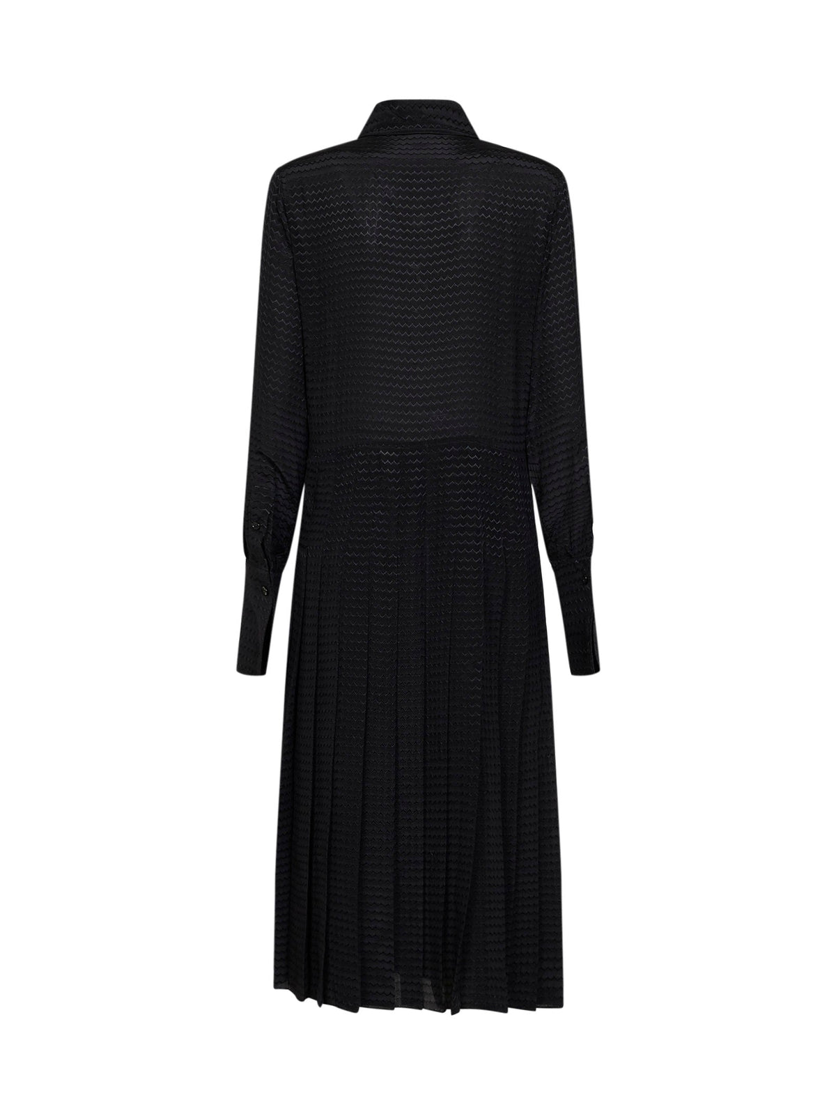 Fendi Women Black Zigzag Pleated Jacquard Silk Midi Dress