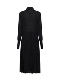 Fendi Women Black Zigzag Pleated Jacquard Silk Midi Dress
