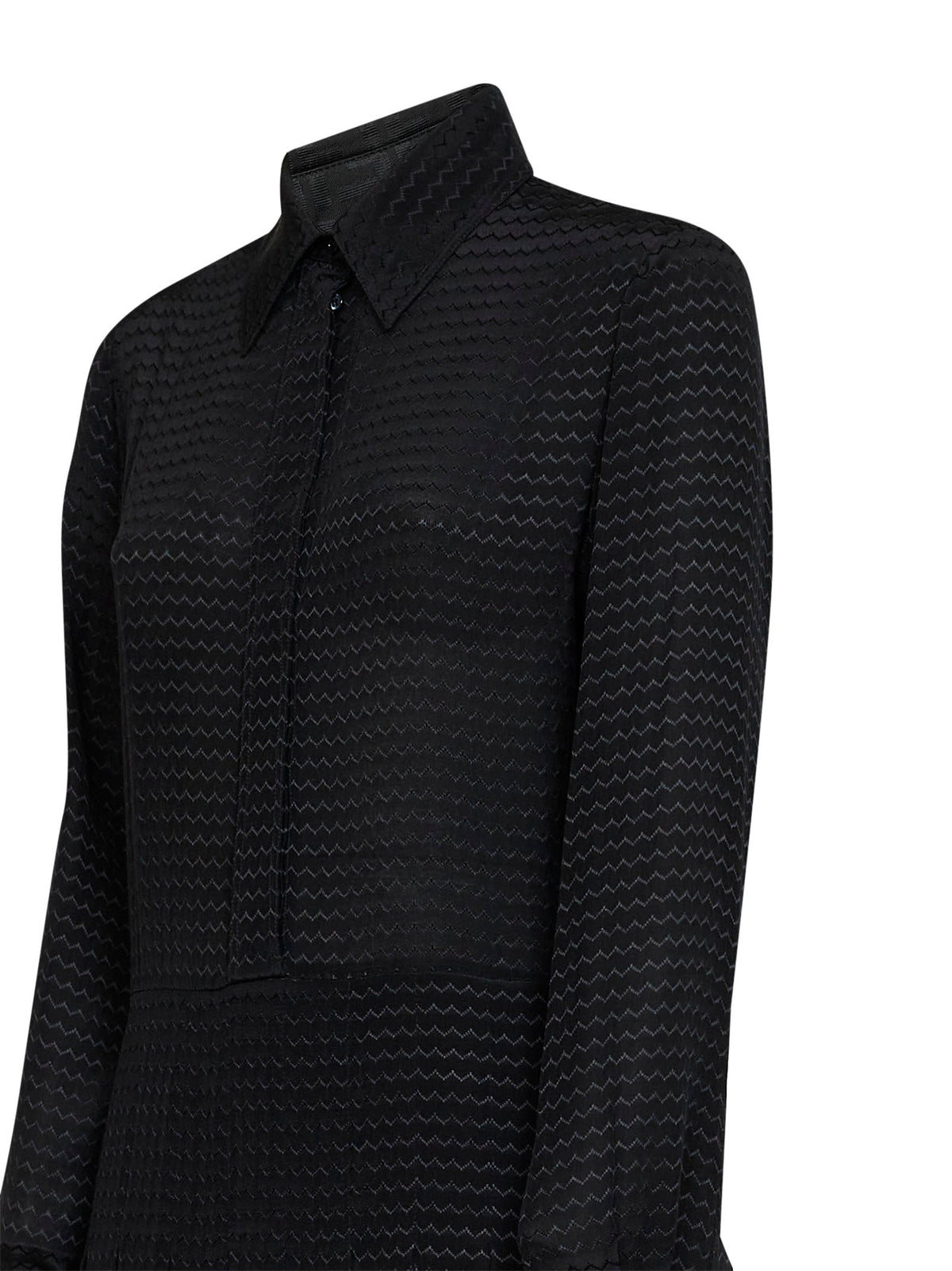 Fendi Women Black Zigzag Pleated Jacquard Silk Midi Dress
