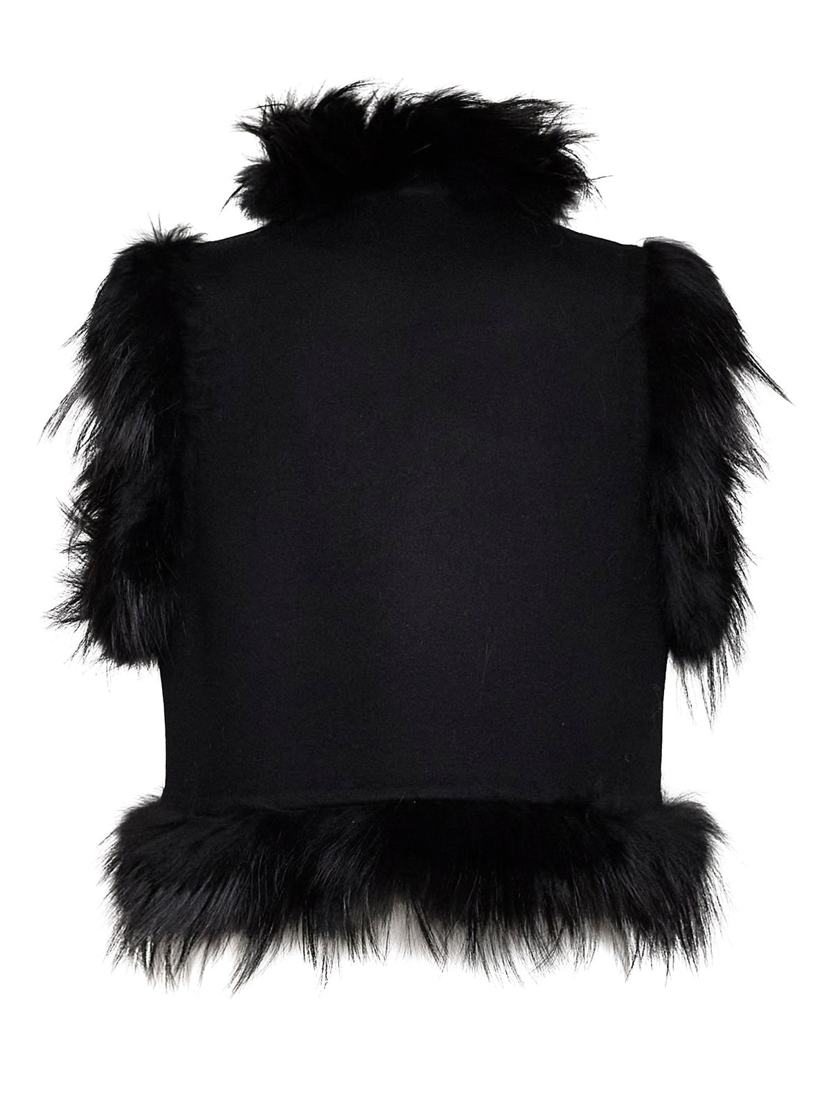 Fendi Women Black Wool Vest With Embroidery And Fox Fur Trims