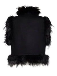 Fendi Women Black Wool Vest With Embroidery And Fox Fur Trims