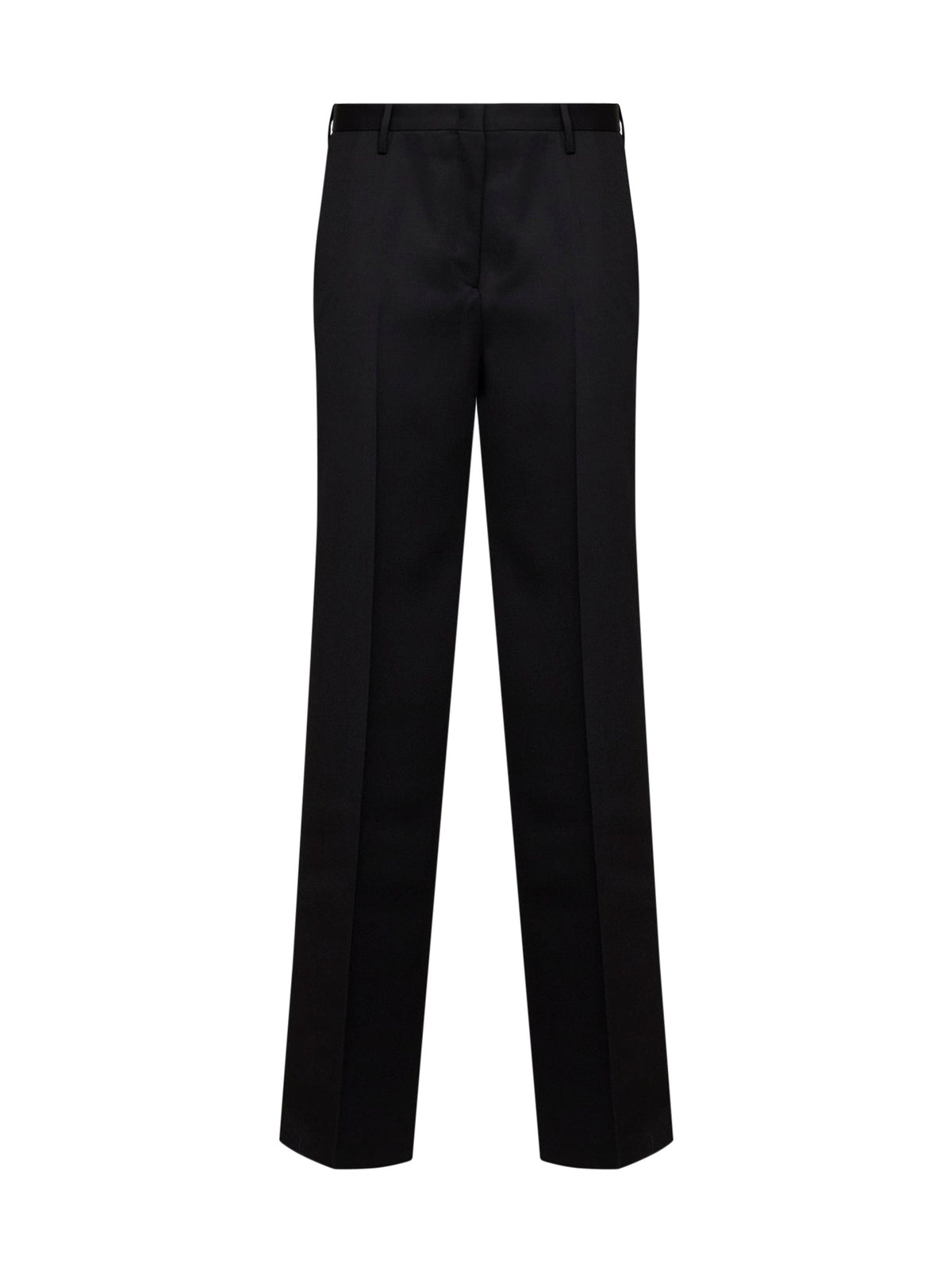 Fendi Women Black Grain De Poudre Wool Regular-Fit Trousers