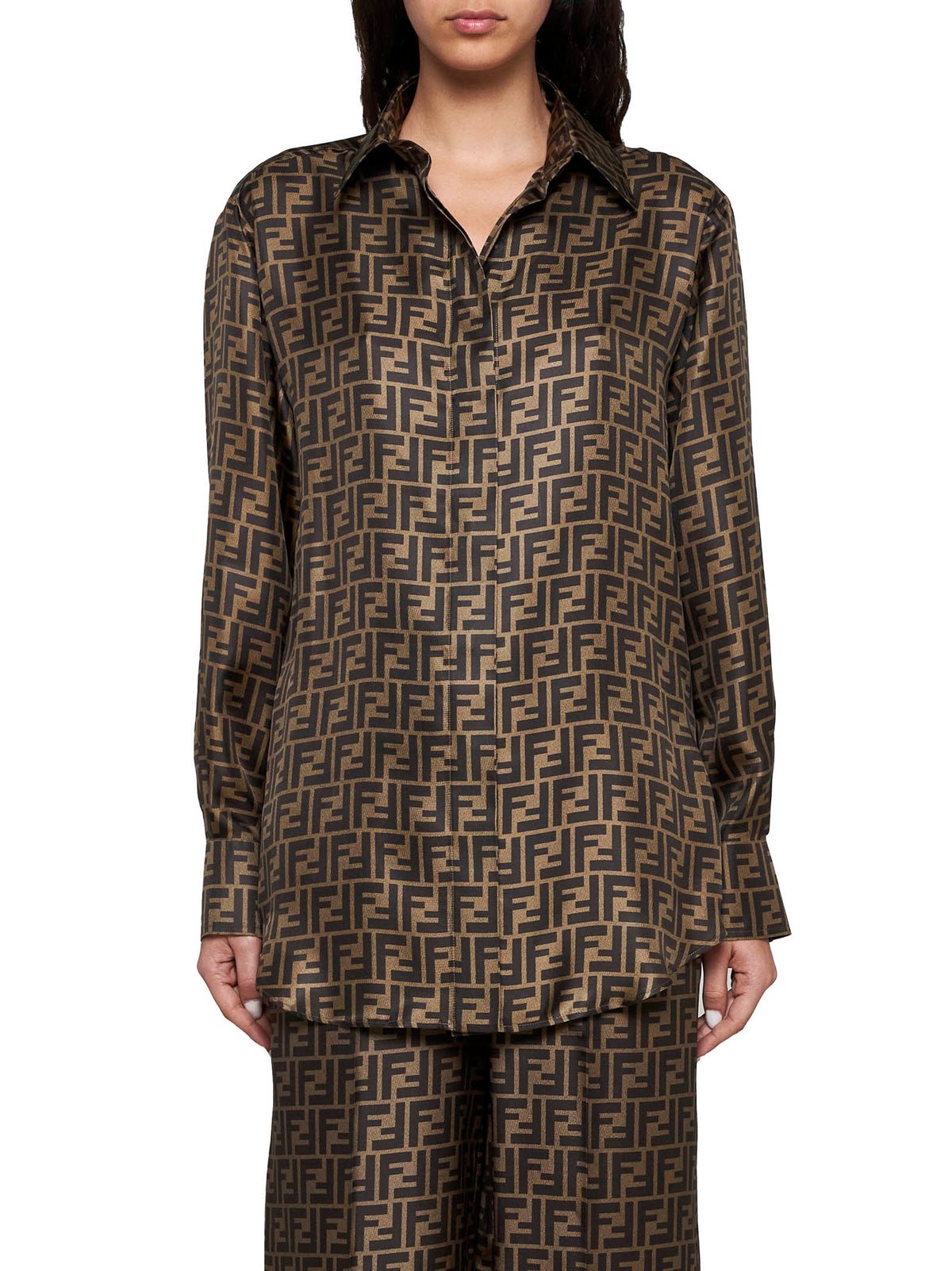 Fendi Women Brown Ff Silk Shirt