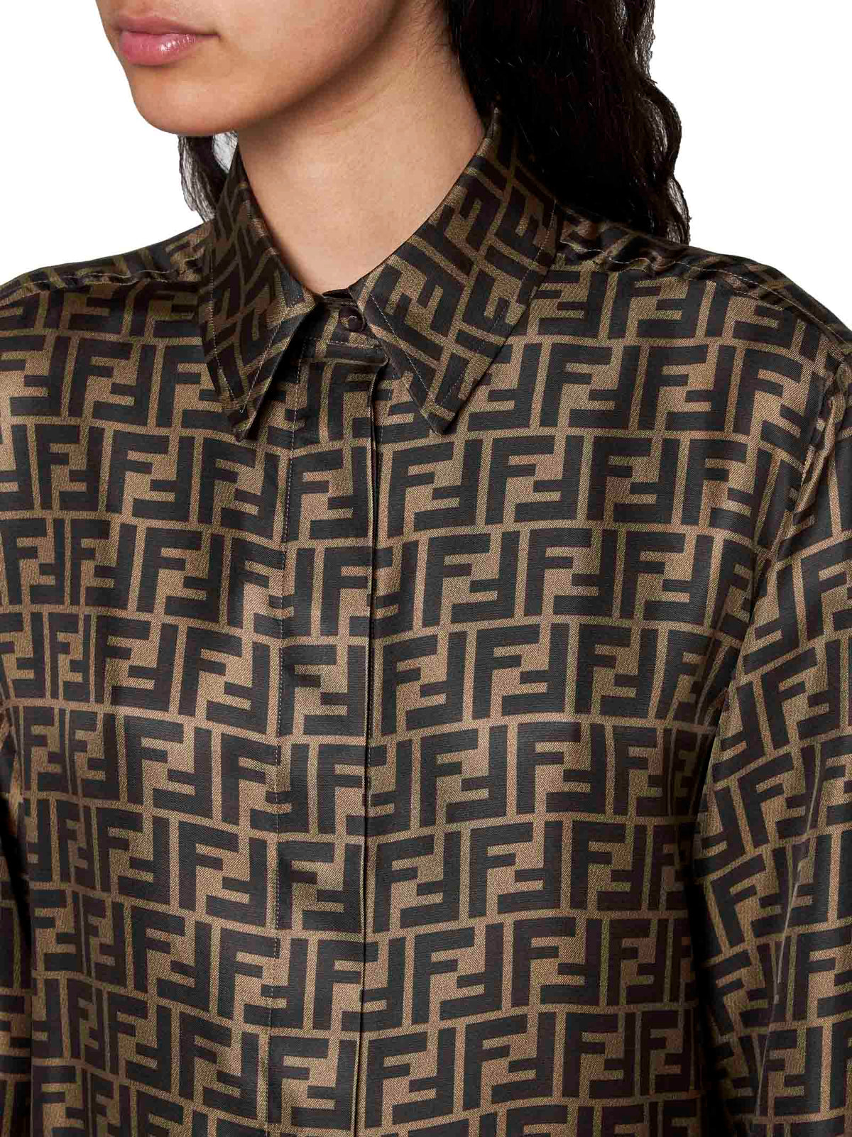 Fendi Women Brown Ff Silk Shirt