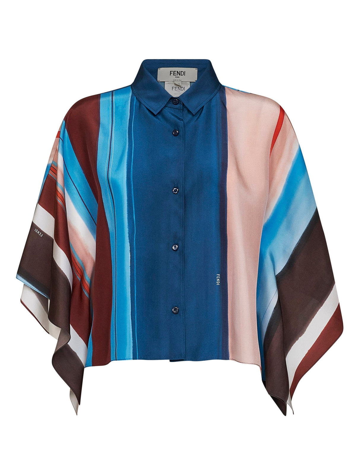Fendi Women Venetian Stripes-Print Habotai Silk Cropped Shirt