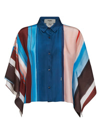 Fendi Women Venetian Stripes-Print Habotai Silk Cropped Shirt
