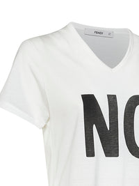 Fendi Women Ivory Cotton Jersey T-Shirt With Noi Print