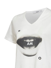 Fendi Women Ivory Cotton Jersey T-Shirt With Ti Amo Print