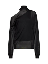 Fendi Women Black Lightweight Silk Organza Asymmetric Top