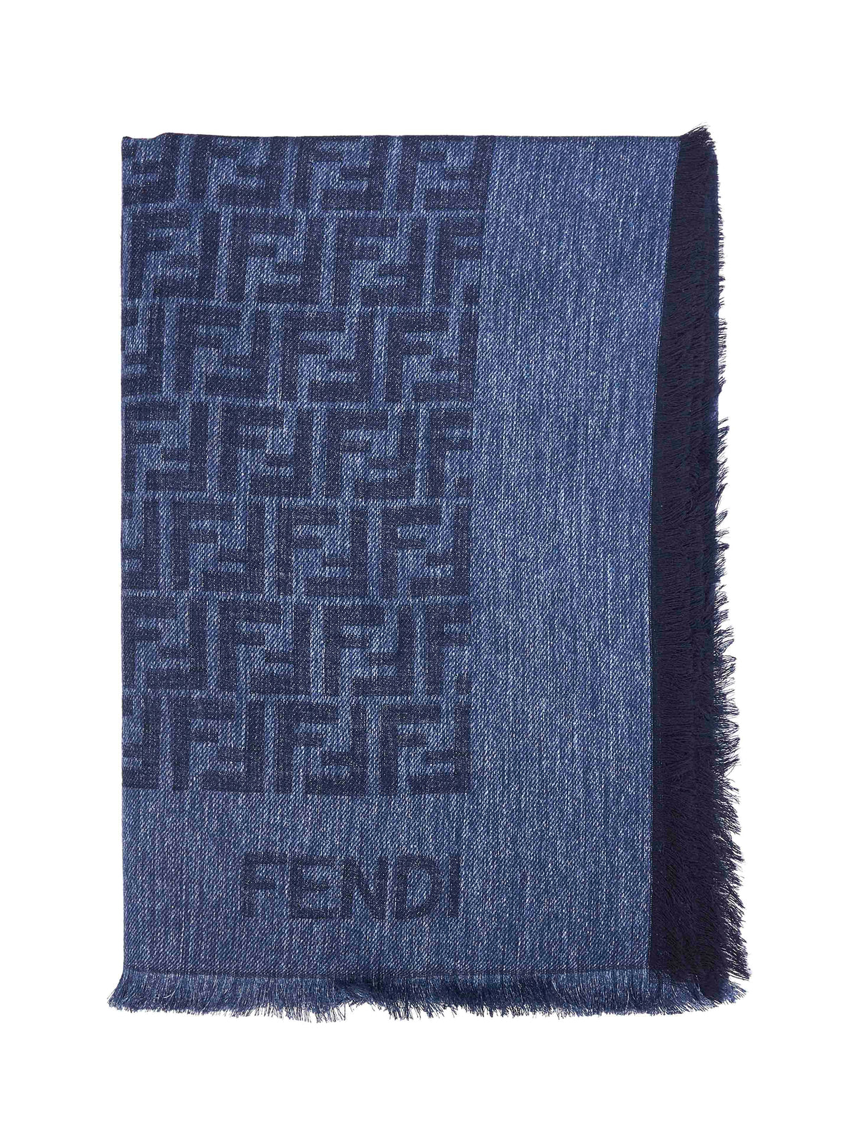 Fendi Silk Women Denim Blue Cotton And Wool Ff Shawl