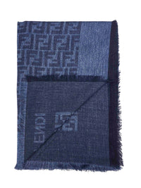 Fendi Silk Women Denim Blue Cotton And Wool Ff Shawl