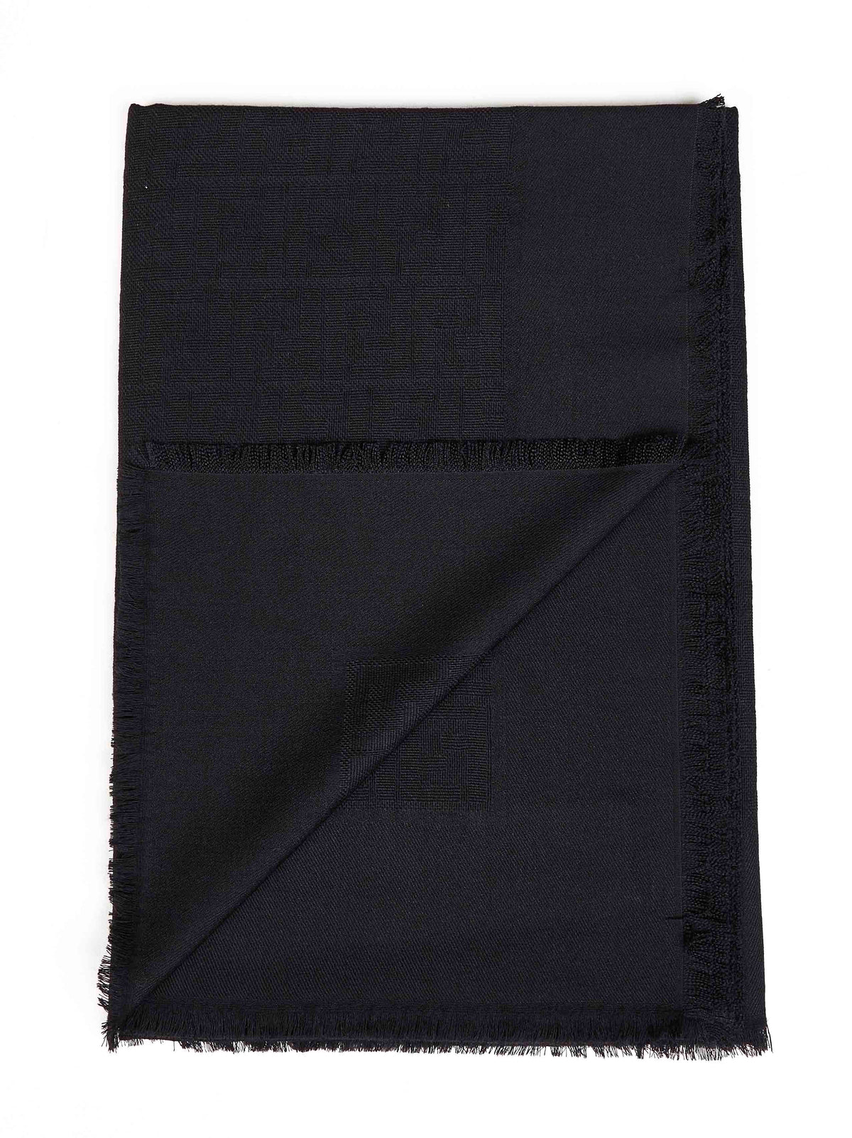 Fendi Silk Women Black Ff Wool And Silk And Cashmere Shawl
