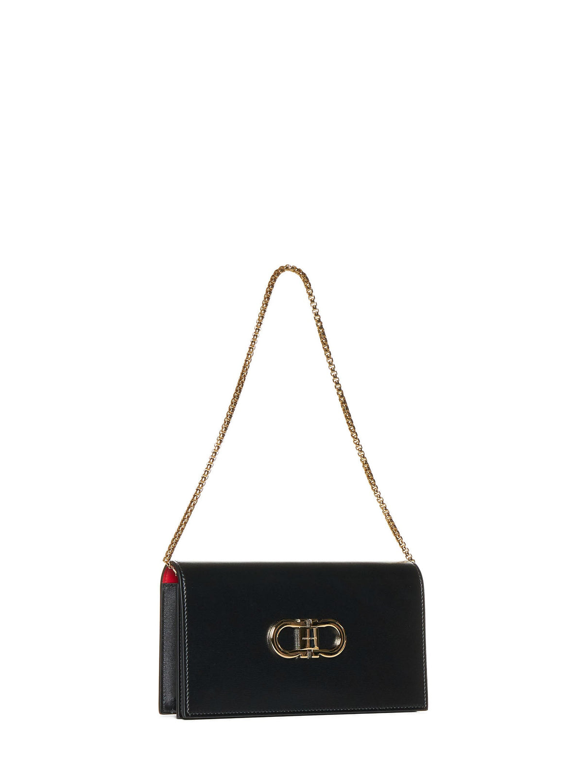 Ferragamo Women Black Double Gancini Mini Bag With Shoulder Strap