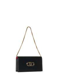 Ferragamo Women Black Double Gancini Mini Bag With Shoulder Strap