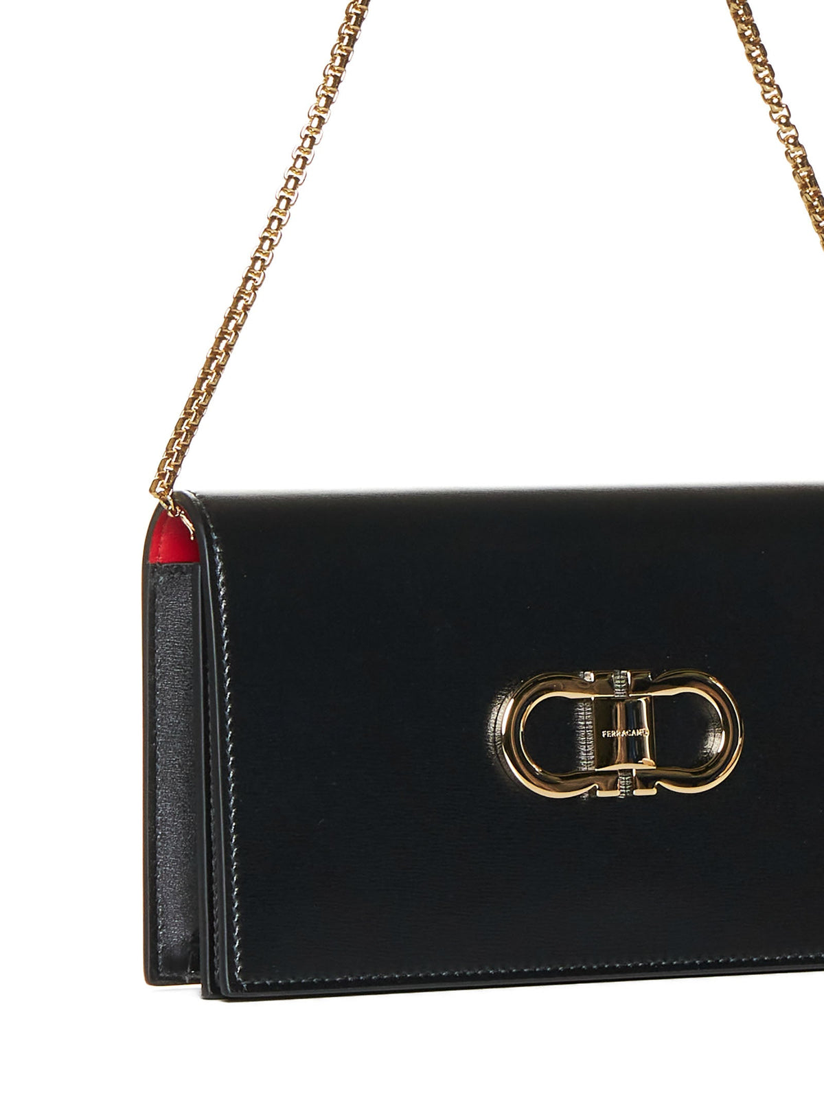 Ferragamo Women Black Double Gancini Mini Bag With Shoulder Strap
