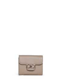 Ferragamo Women Warm Taupe Hammered Calfskin Leather Gancini Compact Wallet