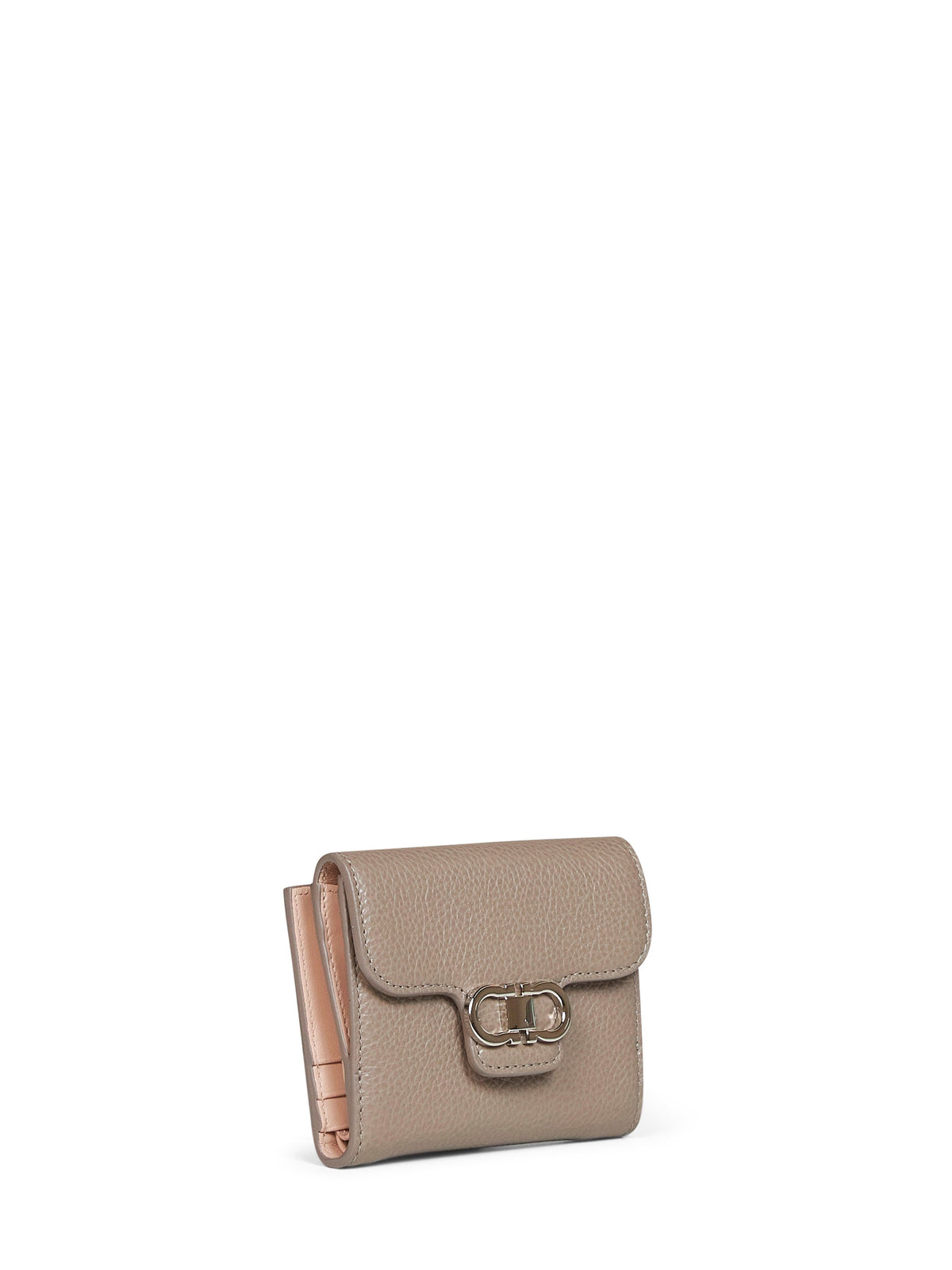 Ferragamo Women Warm Taupe Hammered Calfskin Leather Gancini Compact Wallet