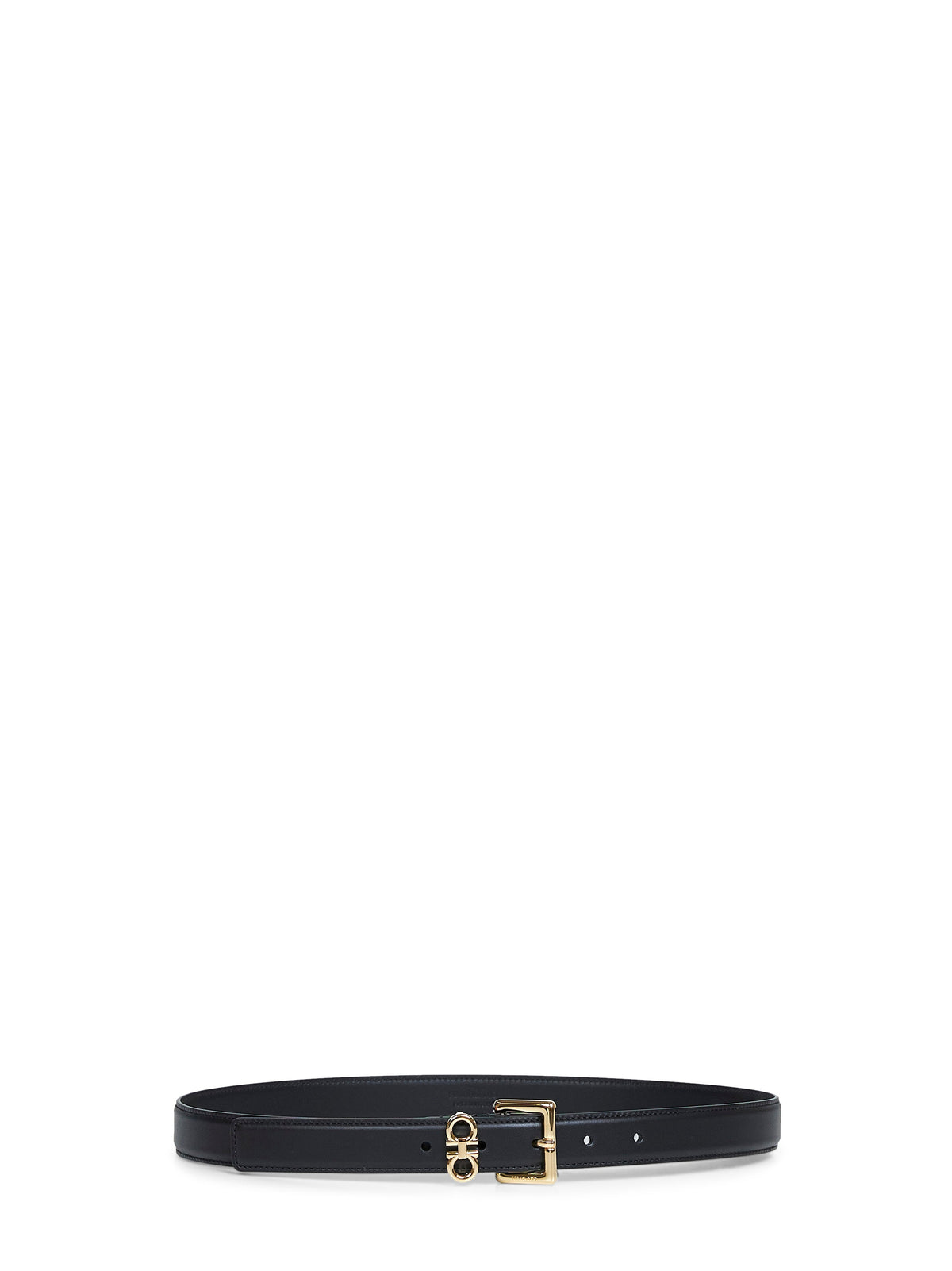 Ferragamo Women Black Smooth Leather Double Gancini Belt