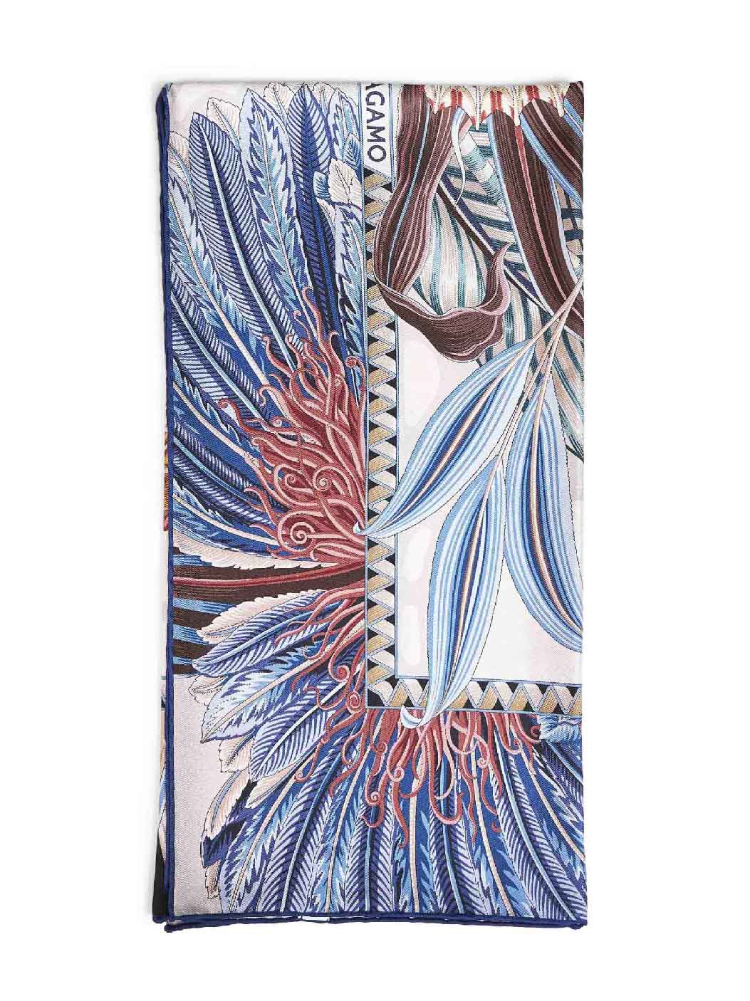 Ferragamo Women Ivory And Blue Fiori E Farfalle-Print Silk Scarf