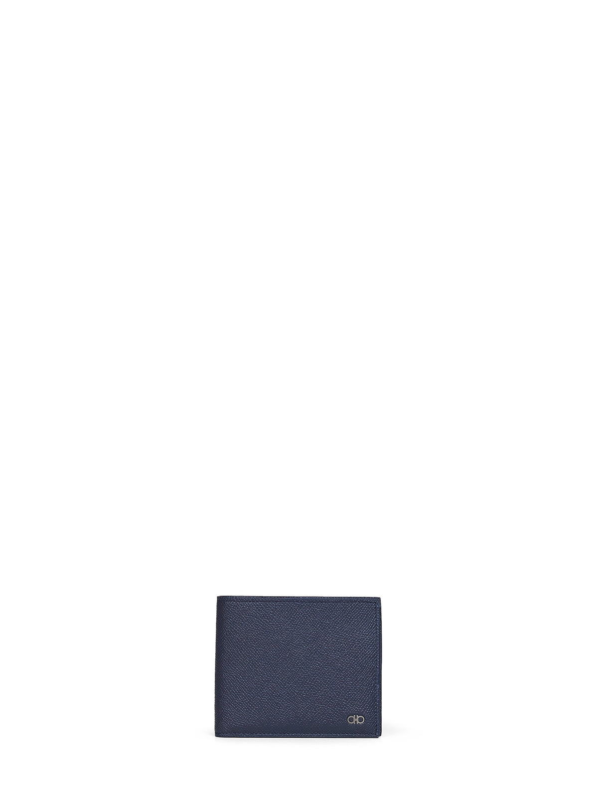Ferragamo Men Dark Navy Blue Hammered Calfskin Gancini Wallet<Br/>
