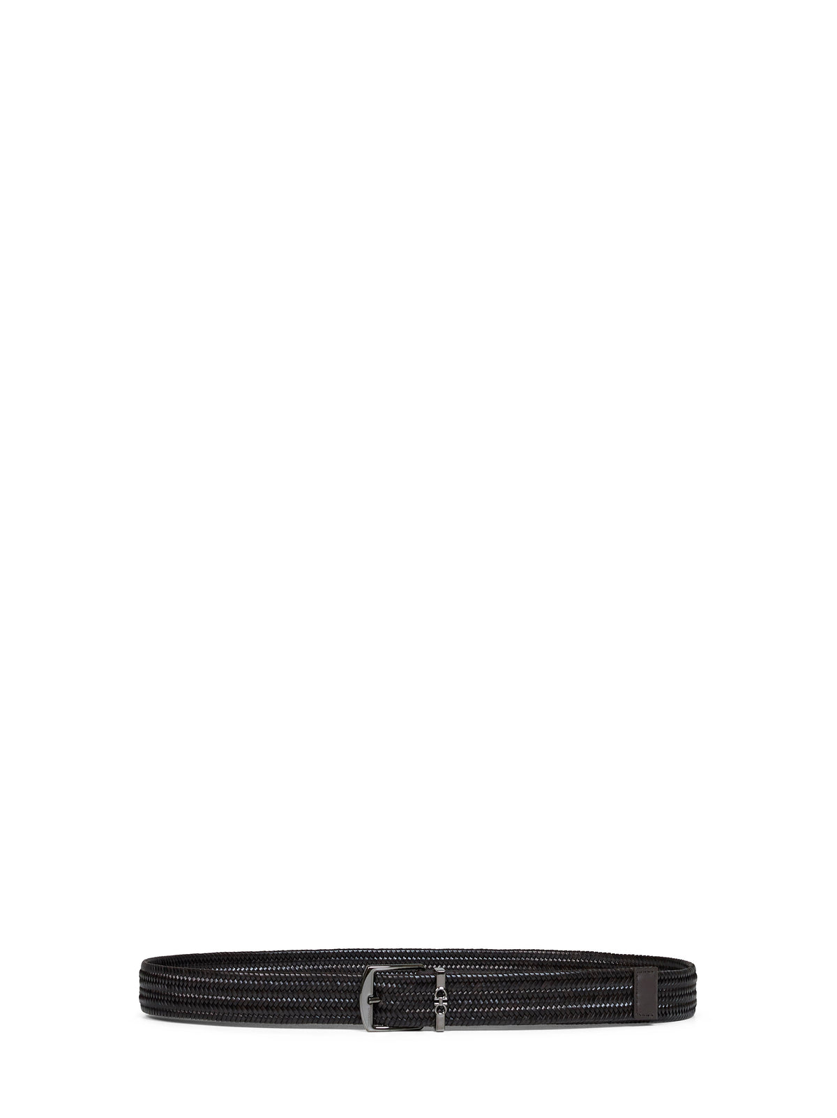 Ferragamo Men Dark Brown Woven Leather Belt