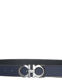 Ferragamo Men Black Leather Reversible Gancini Belt
