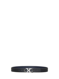 Ferragamo Men Black Leather Reversible Gancini Belt