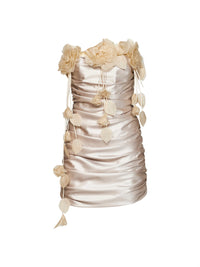 Giuseppe Di Morabito Women Vanilla Waxed Fabric Gathered Mini Dress With 3D Flowers<Br/>