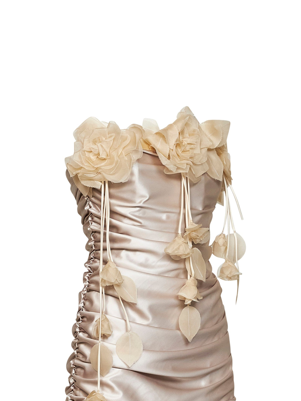Giuseppe Di Morabito Women Vanilla Waxed Fabric Gathered Mini Dress With 3D Flowers<Br/>