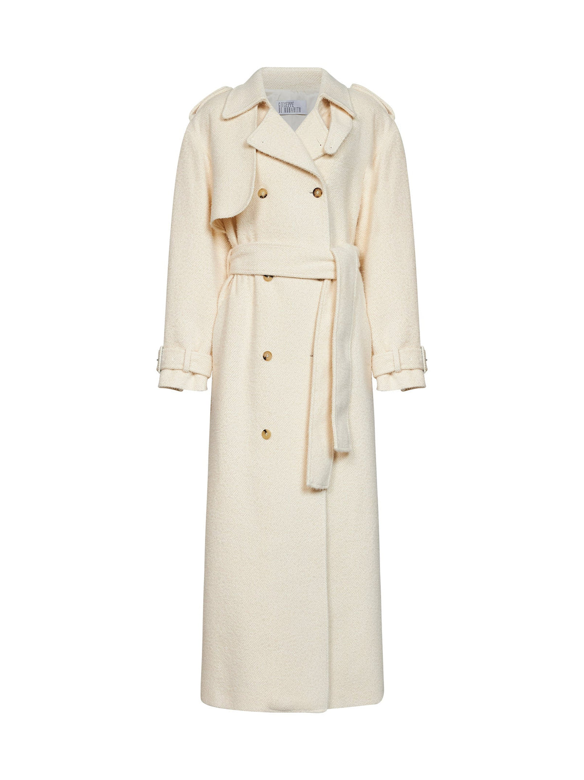 Giuseppe Di Morabito Women Milk Bouclé Long Double-Breasted Belted Trench Coat