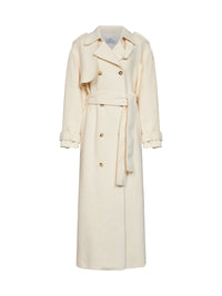 Giuseppe Di Morabito Women Milk Bouclé Long Double-Breasted Belted Trench Coat
