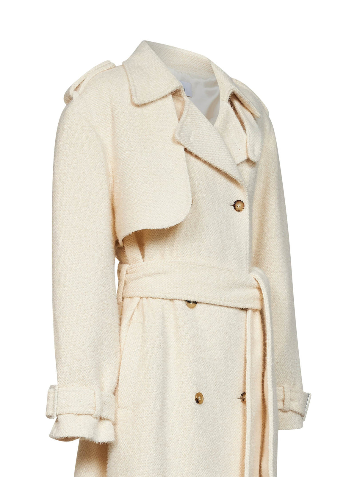 Giuseppe Di Morabito Women Milk Bouclé Long Double-Breasted Belted Trench Coat