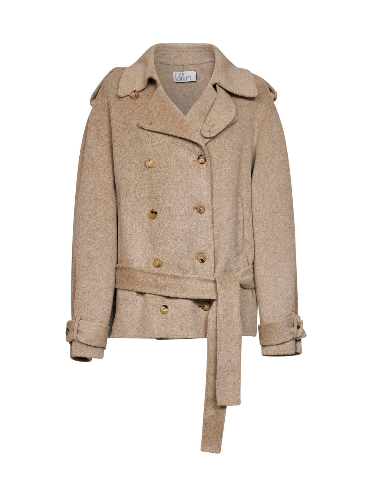 Giuseppe Di Morabito Women Beige Double Wool And Alpaca Short Double-Breasted Trench Coat