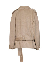 Giuseppe Di Morabito Women Beige Double Wool And Alpaca Short Double-Breasted Trench Coat