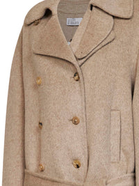 Giuseppe Di Morabito Women Beige Double Wool And Alpaca Short Double-Breasted Trench Coat