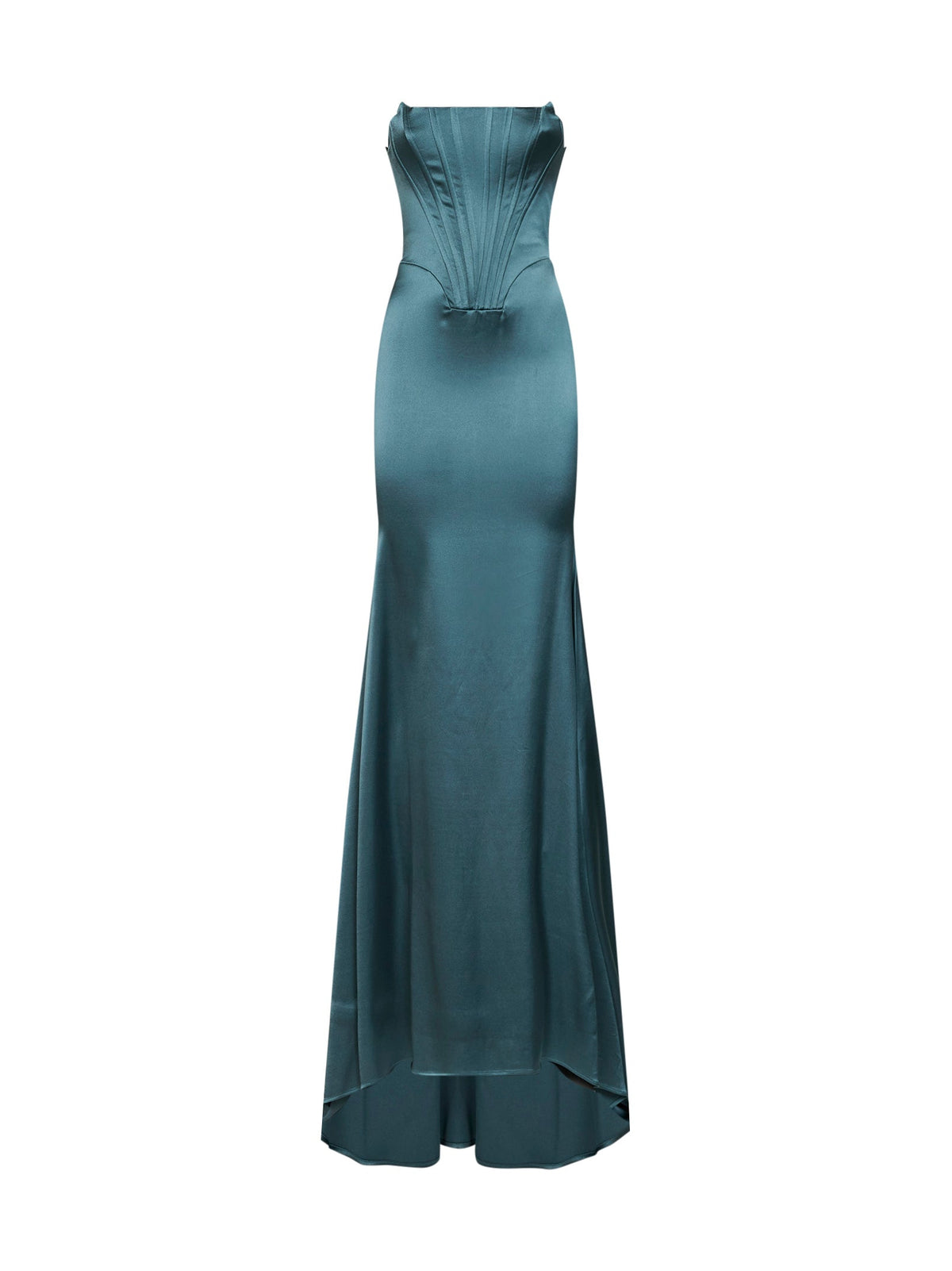 Giuseppe Di Morabito Women Teal Blue Stretch Satin Long Bustier Dress