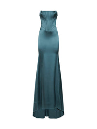 Giuseppe Di Morabito Women Teal Blue Stretch Satin Long Bustier Dress