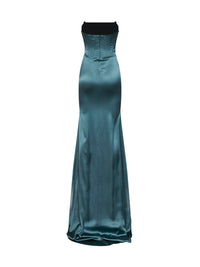 Giuseppe Di Morabito Women Teal Blue Stretch Satin Long Bustier Dress