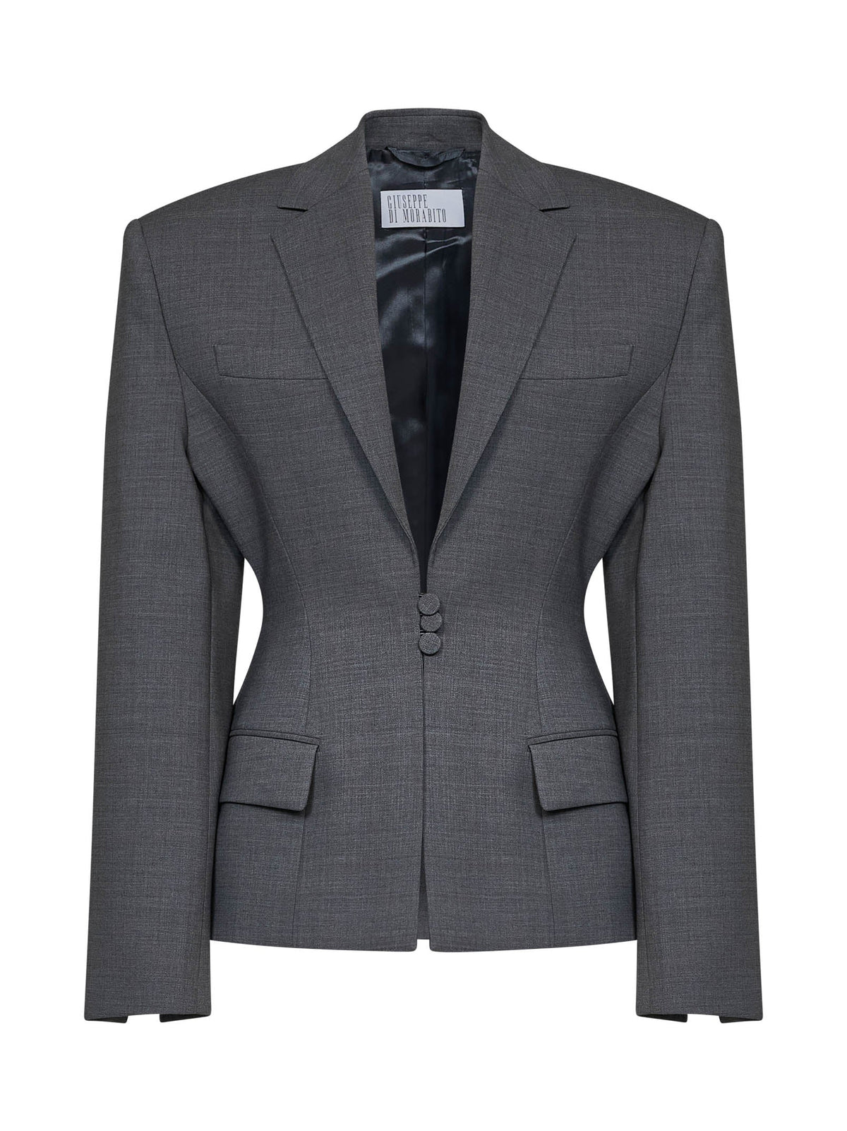 Giuseppe Di Morabito Women Dark Grey Virgin Wool Canvas Fitted-Waist Blazer