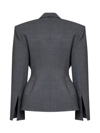 Giuseppe Di Morabito Women Dark Grey Virgin Wool Canvas Fitted-Waist Blazer