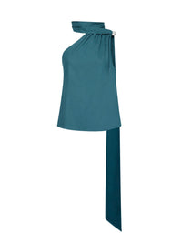 Giuseppe Di Morabito Women Teal Blue Virgin Wool One-Shoulder Top With Jeweled Detail