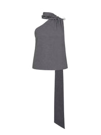 Giuseppe Di Morabito Women Dark Grey Virgin Wool One-Shoulder Top With Jeweled Detail