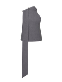 Giuseppe Di Morabito Women Dark Grey Virgin Wool One-Shoulder Top With Jeweled Detail