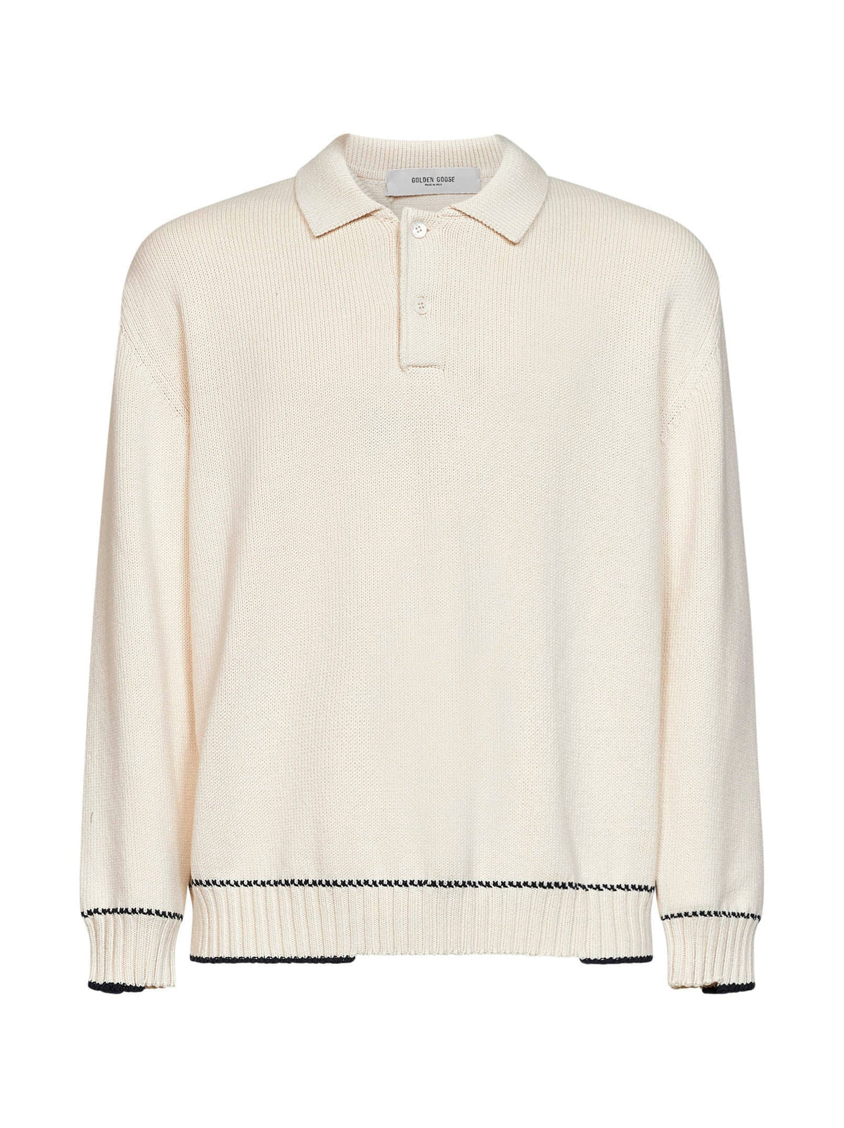 Golden Goose Men White Cotton Knit Polo Shirt With Print