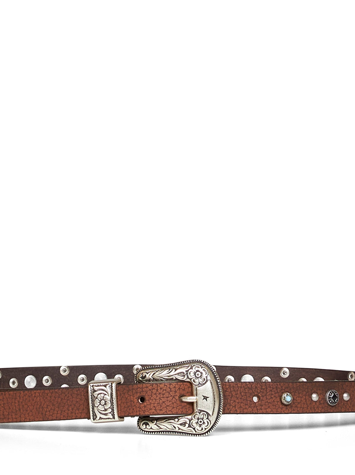 Golden Goose Women Brown Washed Leather Lace Thin Belt With Stud Details