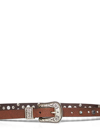 Golden Goose Women Brown Washed Leather Lace Thin Belt With Stud Details