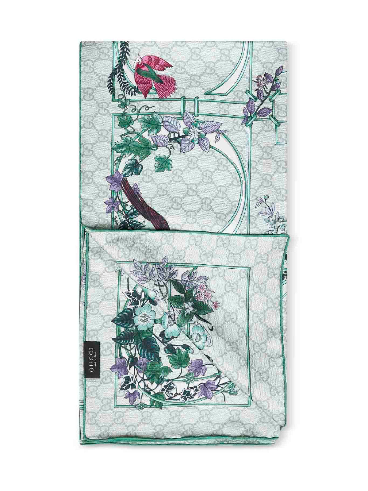 Gucci Women Green Printed Silk Twill Scarf
