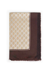 Gucci Women Brown Laminated Gg Wool Shawl