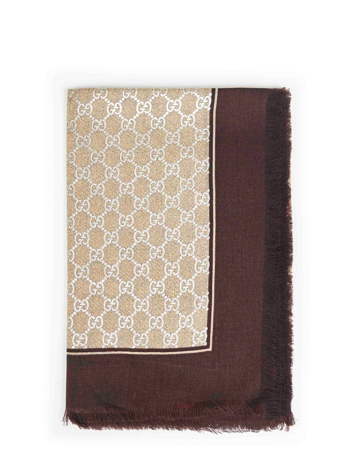 Gucci Women Brown Laminated Gg Wool Shawl