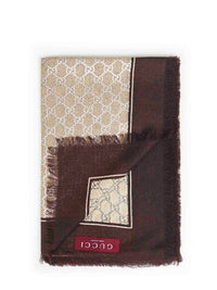 Gucci Women Brown Laminated Gg Wool Shawl